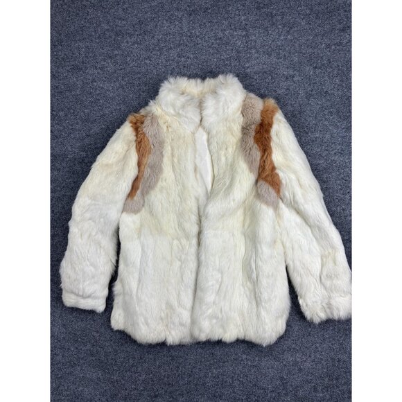 Unknown Jackets & Blazers - Vintage Fur Coat Womens Medium White Tan Brown Hook Eye Mid Length Overcoat